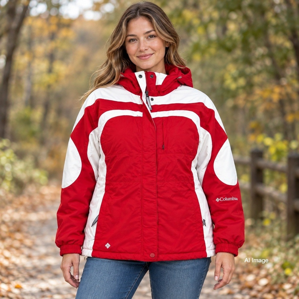 Columbia Waterproof Breathable Ski Jacket Parka Women Medium Red White *